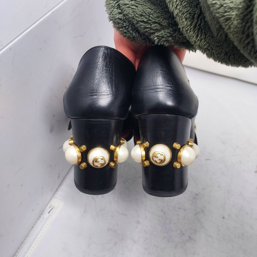 GUCCI BLACK GG PEYTON PEARL LEATHER HEEL SHOE - Picture 8 of 11